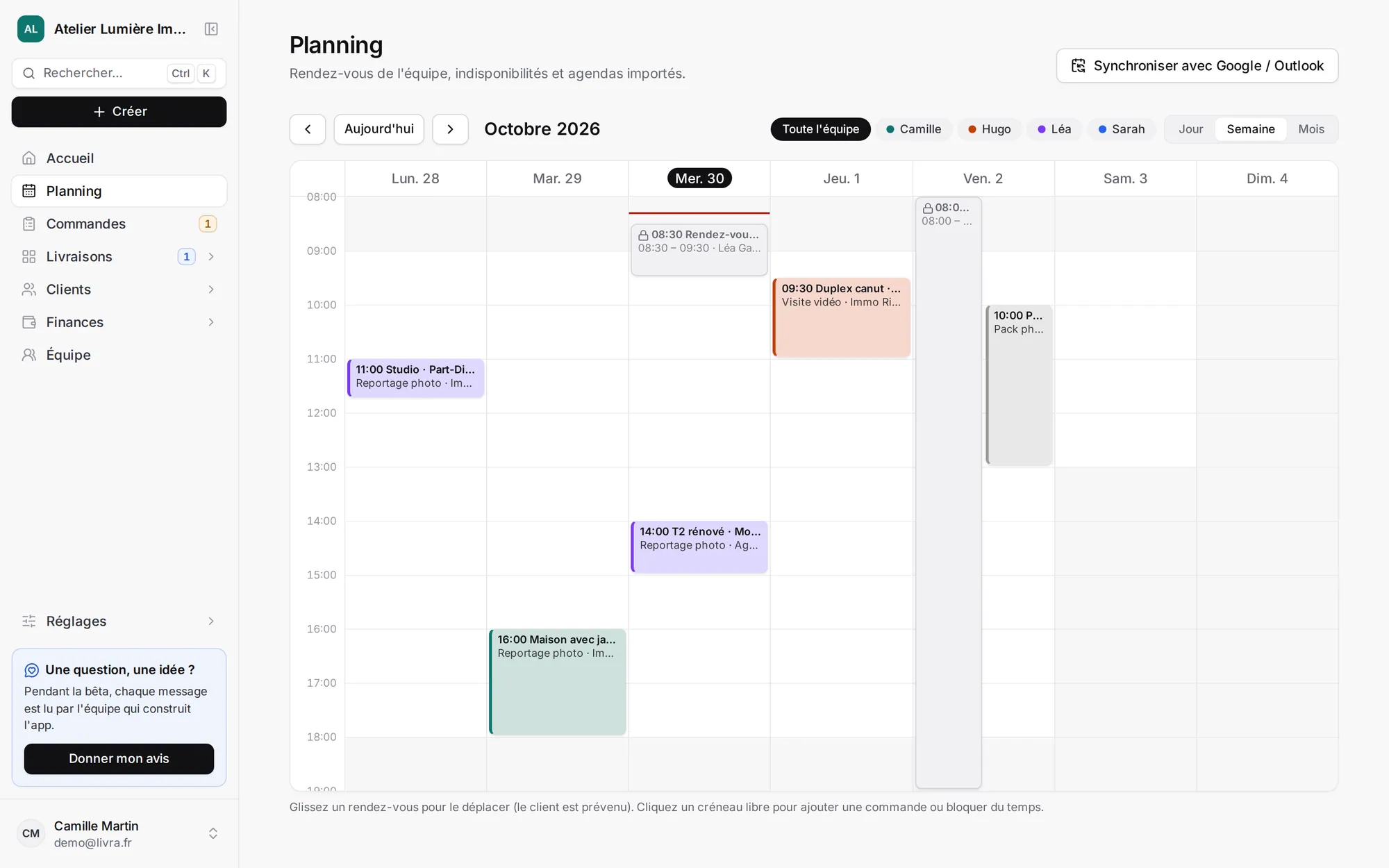 Planning de la semaine